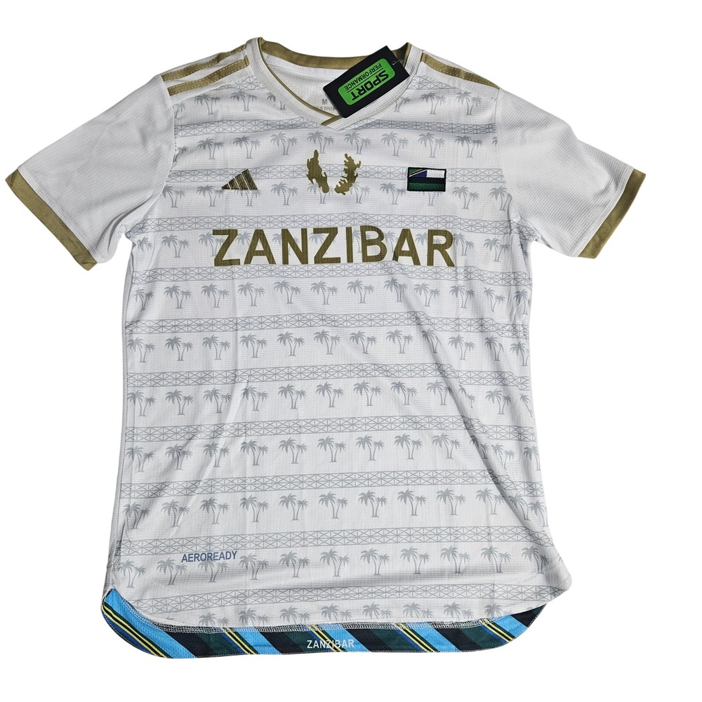 Zanzibar Soccer Jersey Mens Medium White Gold Palm Tree Aeroready National Team